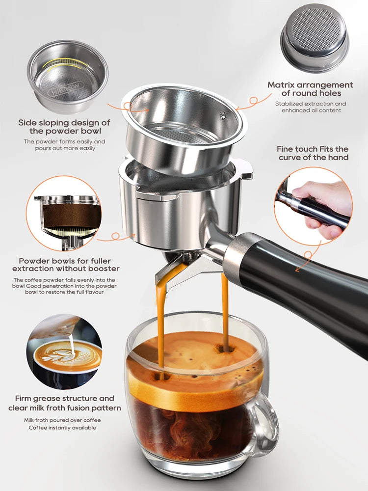hibrew 20bar semi automatic espresso coffee machine temperature adjustable cold/hot super slim coffee maker cappuccino h10b