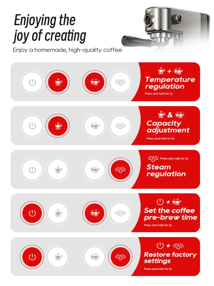 hibrew 20bar semi automatic espresso coffee machine temperature adjustable cold/hot super slim coffee maker cappuccino h10b