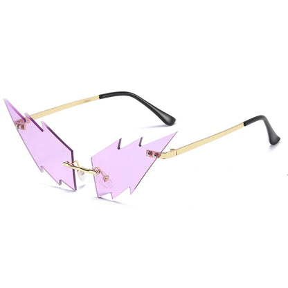 Luxury Fashion Lightning Flame Sunglasses Women Rimless Wave Sun Glasses Metal Shades Vintage Steampunk Sunglasses Women UV400