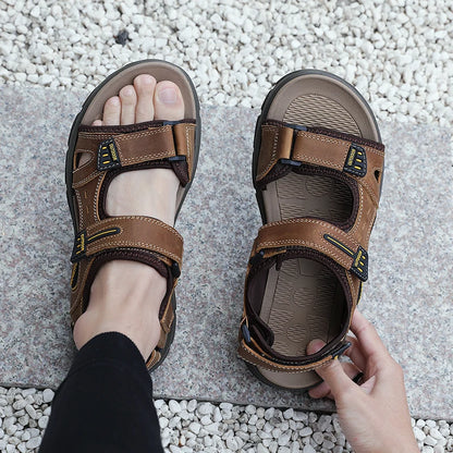Classic Men's Sandals Summer Genuine Leather Beach Sandals Fashion Men's Casual Shoes Wading Sandals Outdoor Sneakers Plus Size