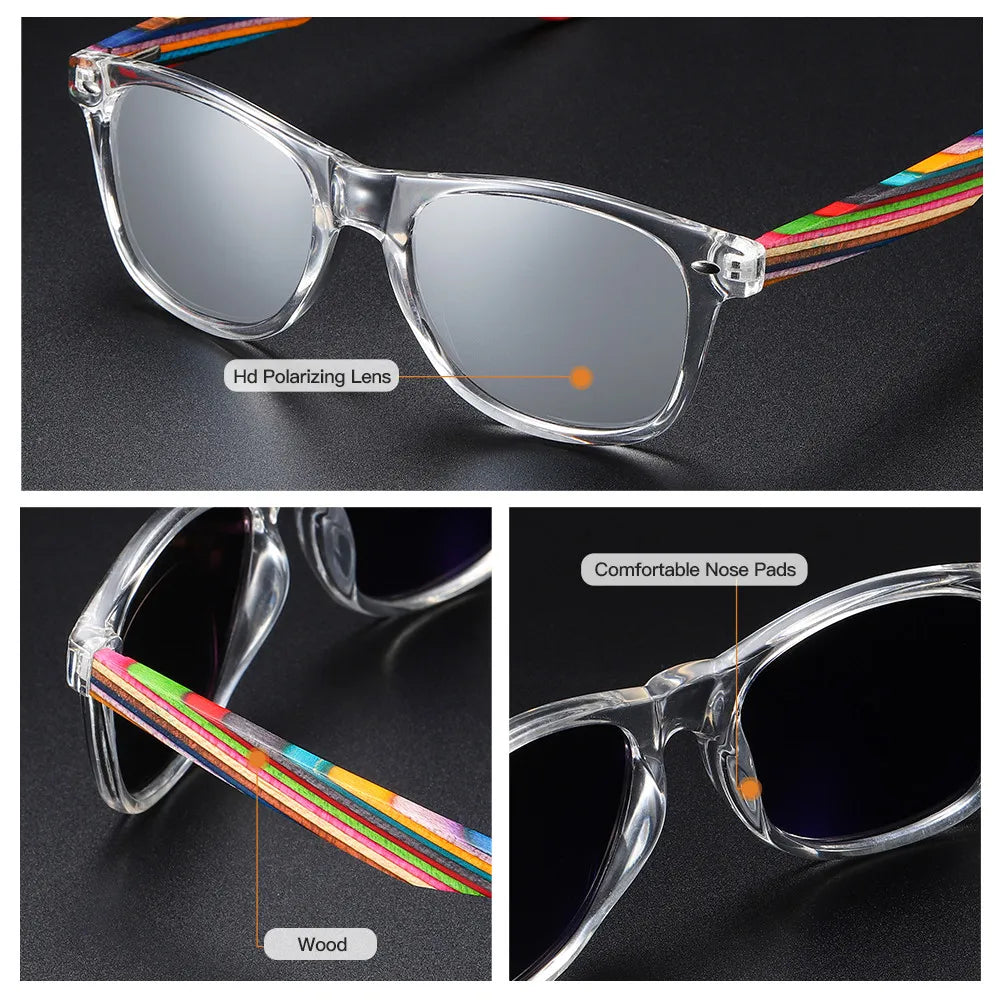 gm polarized pc frame with wooden legs sunglasses for men or women color wooden temples s5062