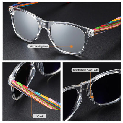 GM Polarized PC Frame With Wooden Legs Sunglasses for Men or Women Color Wooden Temples S5062
