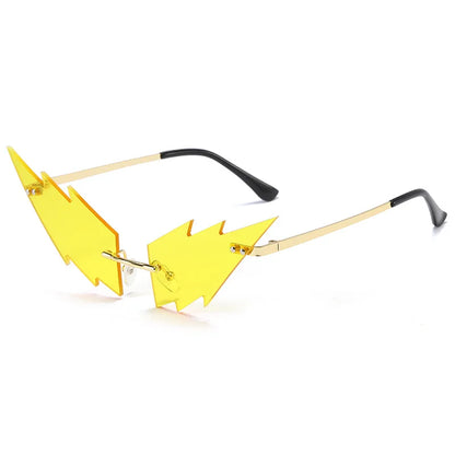 Luxury Fashion Lightning Flame Sunglasses Women Rimless Wave Sun Glasses Metal Shades Vintage Steampunk Sunglasses Women UV400