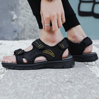 Classic Men's Sandals Summer Genuine Leather Beach Sandals Fashion Men's Casual Shoes Wading Sandals Outdoor Sneakers Plus Size