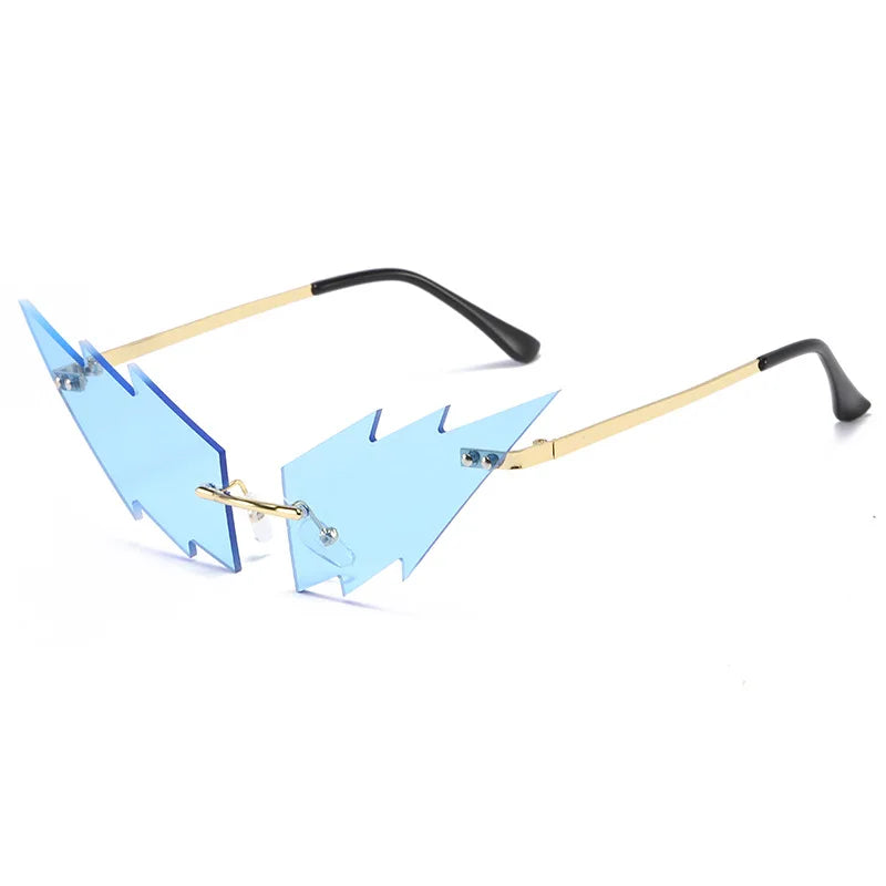 luxury fashion lightning flame sunglasses women rimless wave sun glasses metal shades vintage steampunk sunglasses women uv400