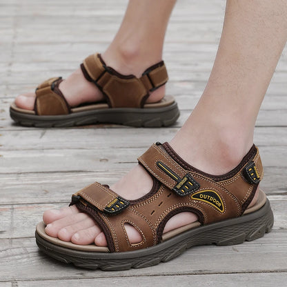 Classic Men's Sandals Summer Genuine Leather Beach Sandals Fashion Men's Casual Shoes Wading Sandals Outdoor Sneakers Plus Size