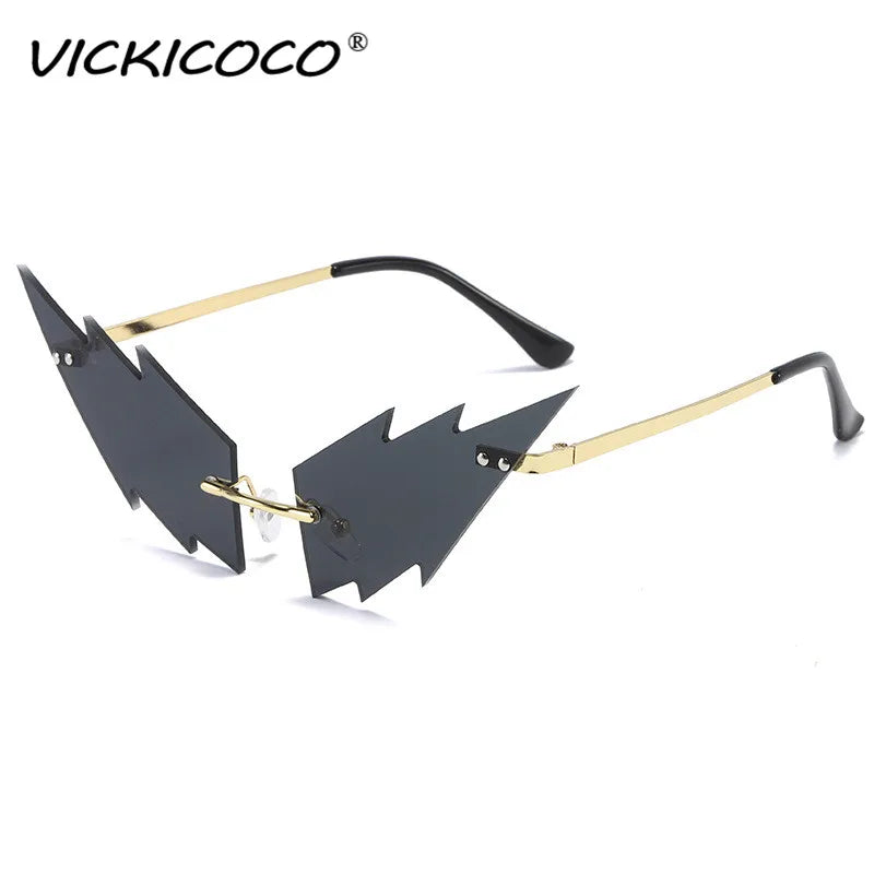 luxury fashion lightning flame sunglasses women rimless wave sun glasses metal shades vintage steampunk sunglasses women uv400