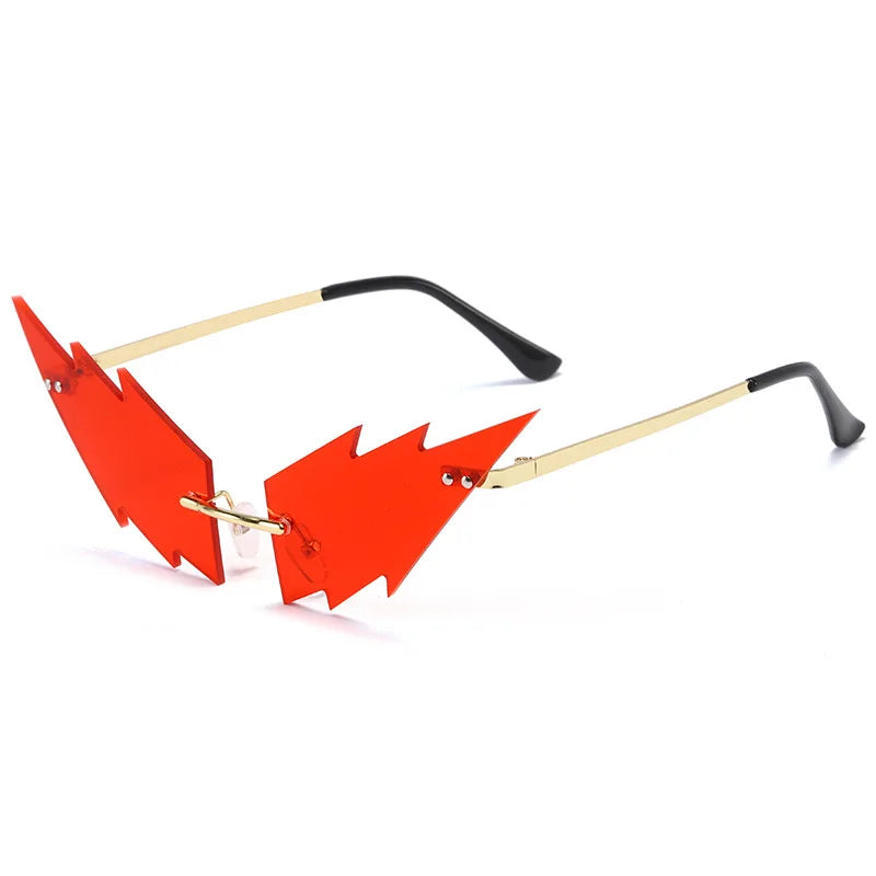 luxury fashion lightning flame sunglasses women rimless wave sun glasses metal shades vintage steampunk sunglasses women uv400