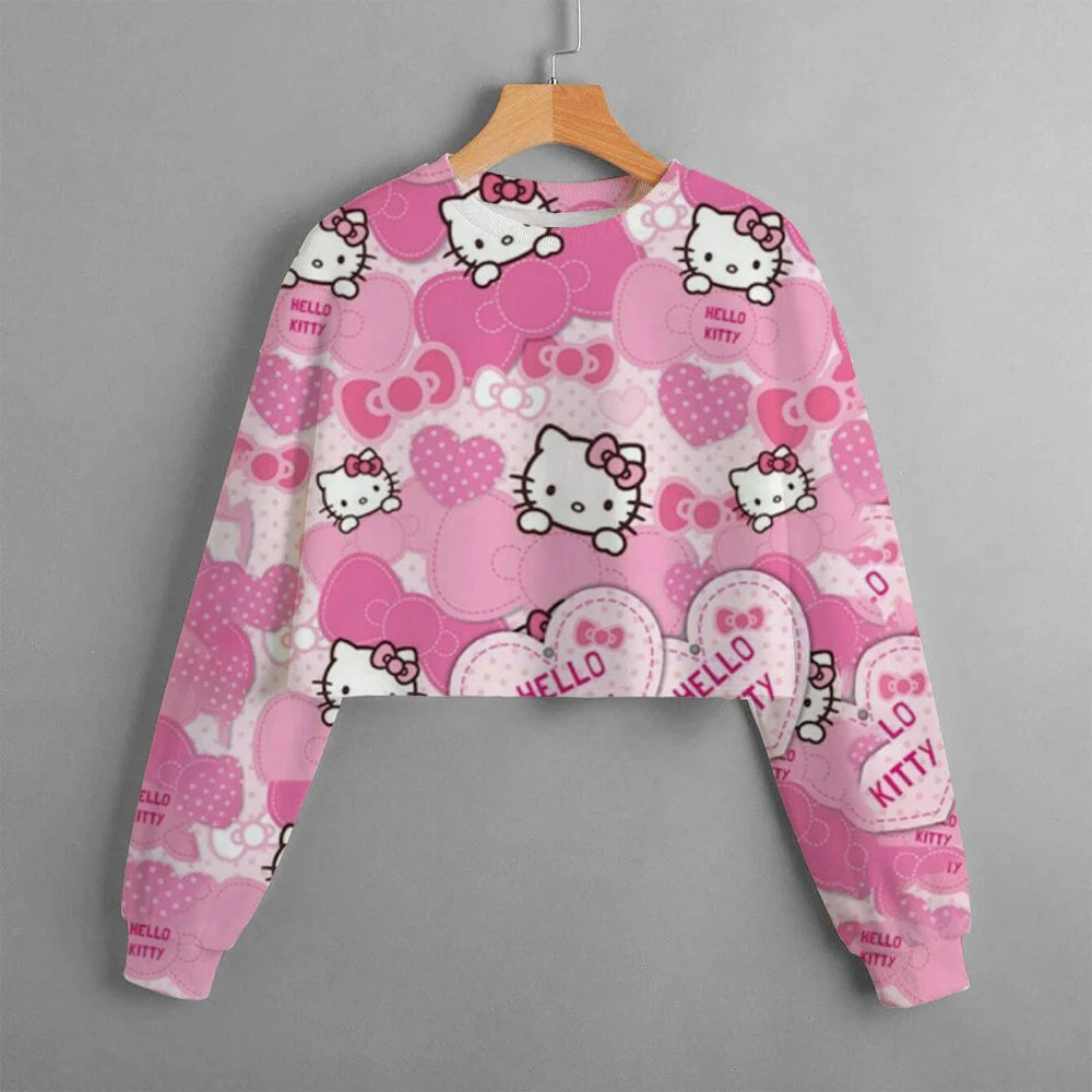 new hello kitty 3d printed cartoon printed women's sportswear casual short hoodie long sleeve top