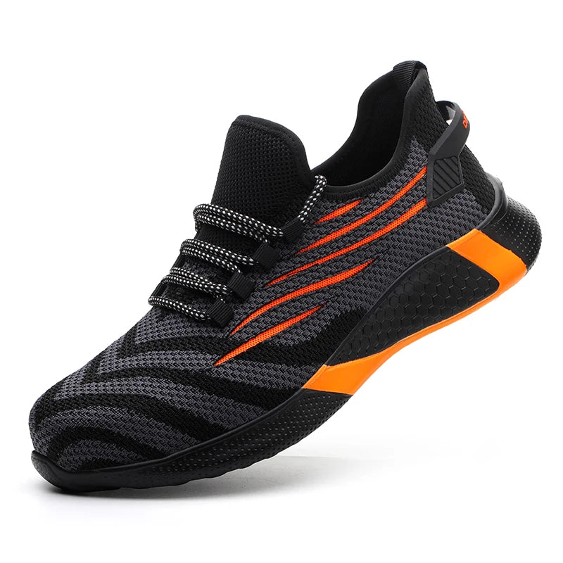 men's lightweight safety work shoes anti-puncture breathable mesh indestructible working sneakers lace-up ankle boots