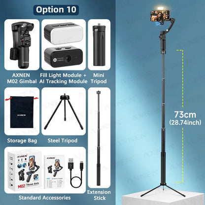 AXNEN M02 Gimbal Smartphone Stabilizer 3-Axis Anti-shake Video Record Handheld Selfie Gimbals for iPhone Android Face Tracking