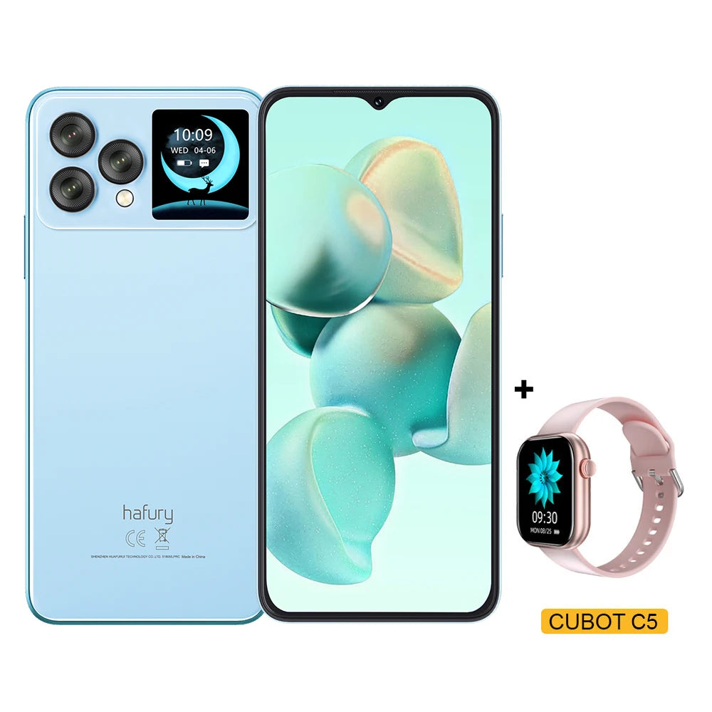 cubot hafury v1, smartphone android, 16gb ram(8gb+8gb), 256gb rom, dual screen, 64mp camera, nfc, global version, dual 4g phone