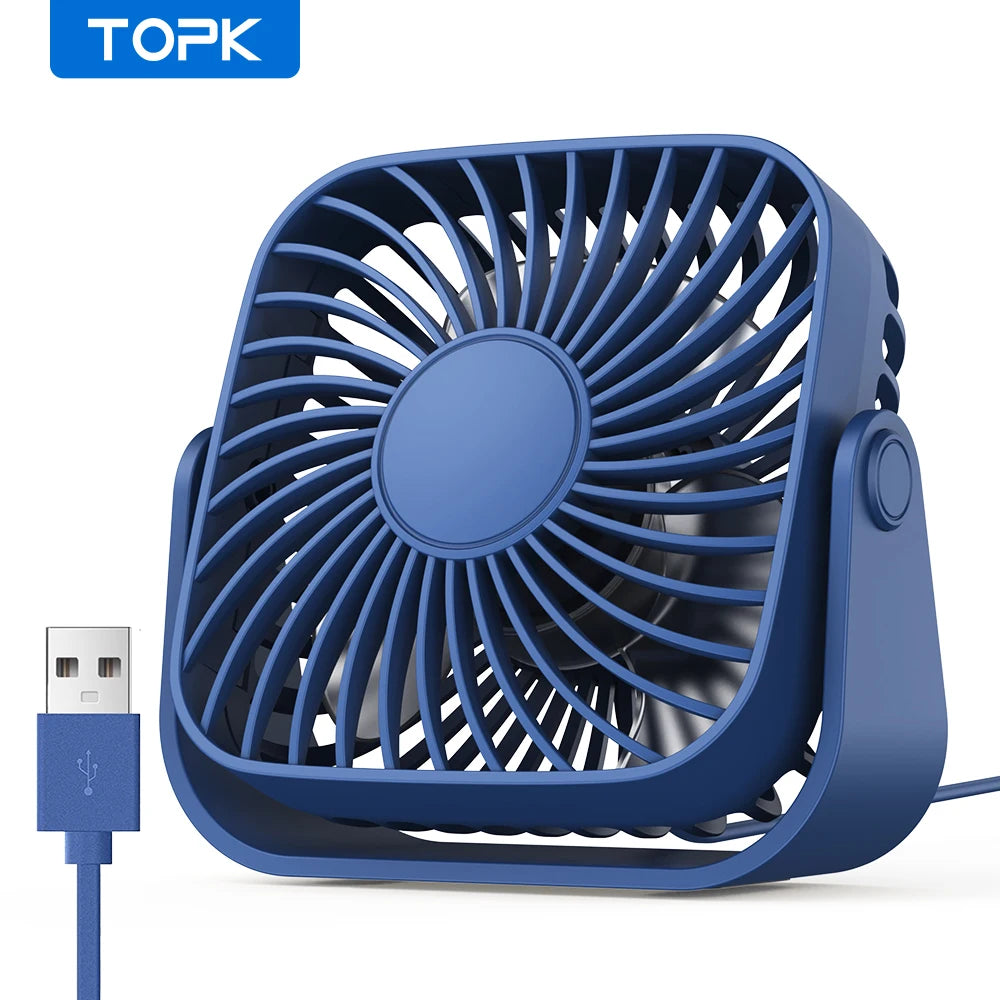 topk 4inch usb mini portable fan for camping,3 speeds quiet desk table personal fan,360°adjustment standing fans for room home