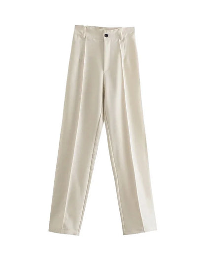 TRAF Women Chic Fashion Office Wear Straight Pants Vintage High Waist Zipper Fly Female Trousers Mujer