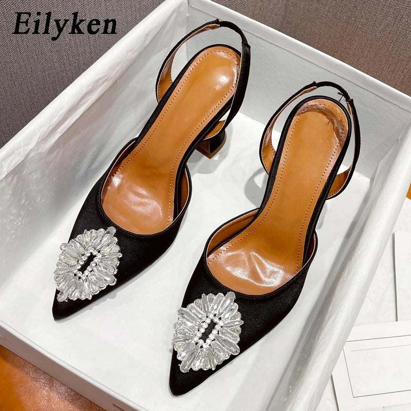 eilyken autumn design silk women pumps crystal strange style high heels comfortable party wedding bride shoes