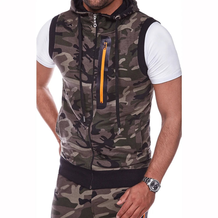 men summer hooded zipper vest mens clothes camouflage tank top fitness sweatshirt sportswear clothing sleeveless tanktop