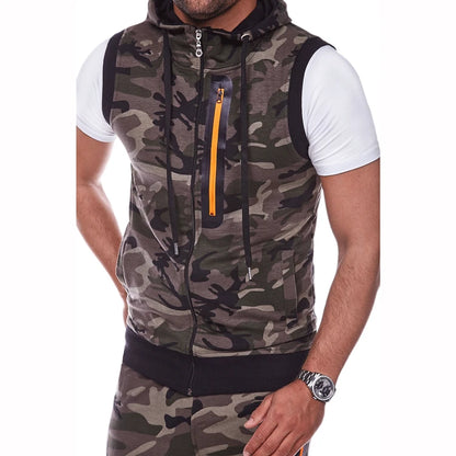 Men Summer Hooded Zipper Vest Mens Clothes Camouflage Tank Top Fitness Sweatshirt Sportswear Clothing Sleeveless Tanktop