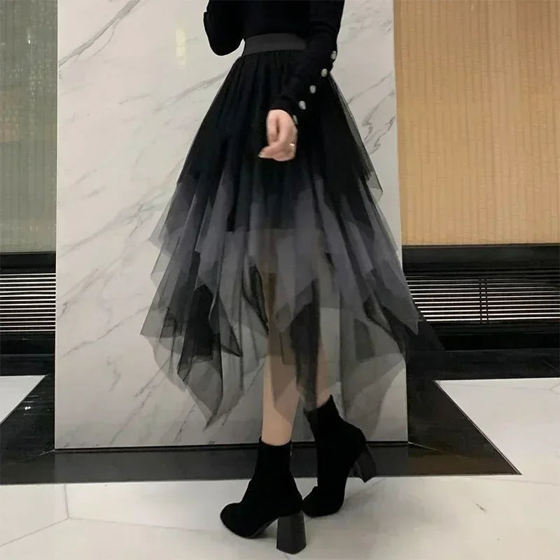 fashion summer tutu women skirt harajuku tulle bottom faldas casual high waist midi mesh skirts woman clothes saia jupe femme