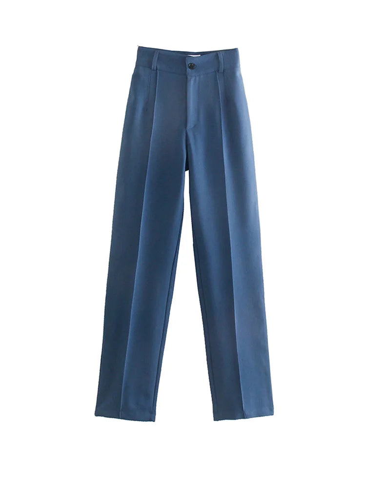 traf women chic fashion office wear straight pants vintage high waist zipper fly female trousers mujer