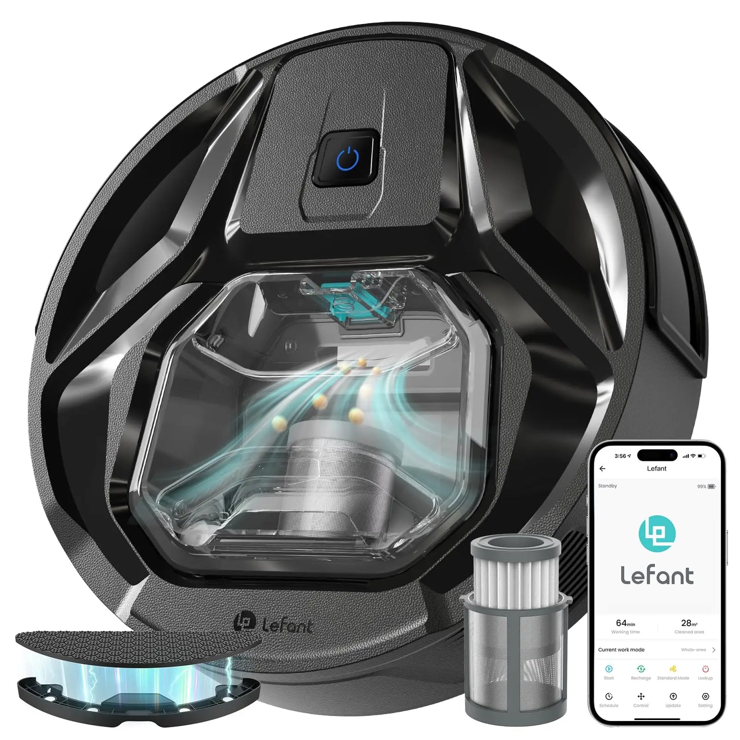 lefant m320 cordless robot vacuum cleaner and mop, 6000pa ,210 mins runtime,self-charging,ideal for hard floor, pet hair,carpet