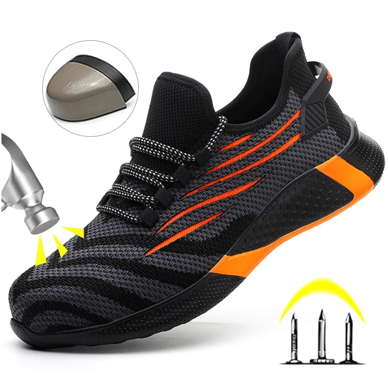 men's lightweight safety work shoes anti-puncture breathable mesh indestructible working sneakers lace-up ankle boots