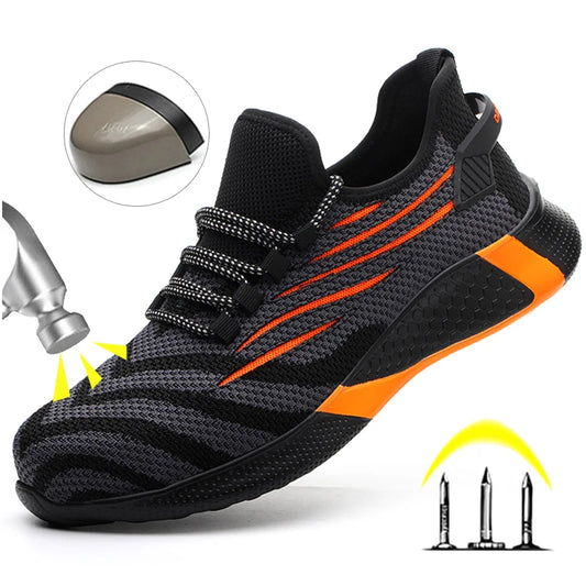 Men's Lightweight Safety Work Shoes Anti-Puncture Breathable Mesh Indestructible Working Sneakers Lace-Up Ankle Boots