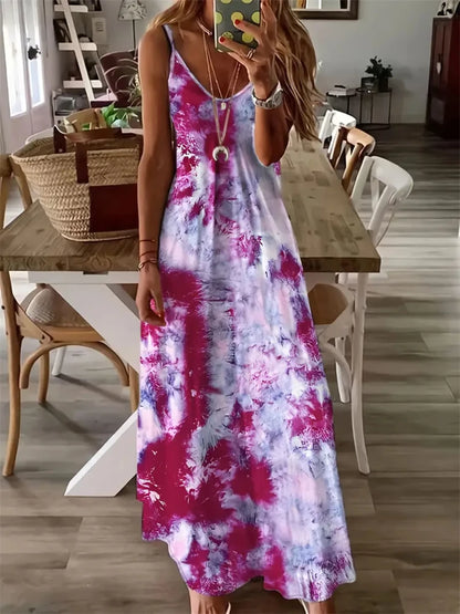 New Summer Sleeveless Halter Dresses Women Sexy Spaghetti Straps Tie-Dye Printed Dresses