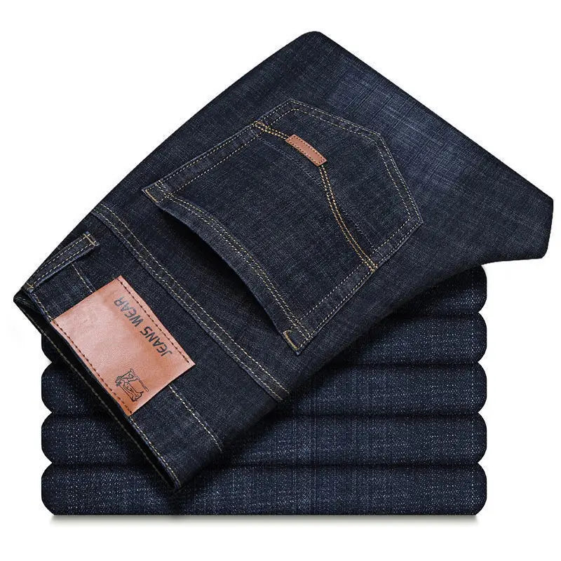 men's fashion business casual stretch slim jeans classic style male denim trousers black blue casual jean pants for shopping