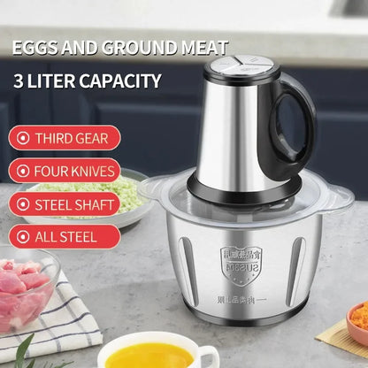 220V Electric Meat Grinder Stainless Steel Large Capacity Multifunctional Auxiliary Food Machine Meat Grinder 3 Gears Adjustment