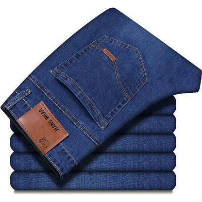Men's Fashion Business Casual Stretch Slim Jeans Classic Style Male Denim Trousers Black Blue Casual Jean Pants for Shopping
