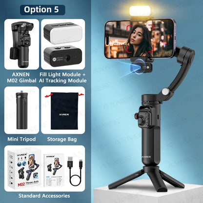 AXNEN M02 Gimbal Smartphone Stabilizer 3-Axis Anti-shake Video Record Handheld Selfie Gimbals for iPhone Android Face Tracking