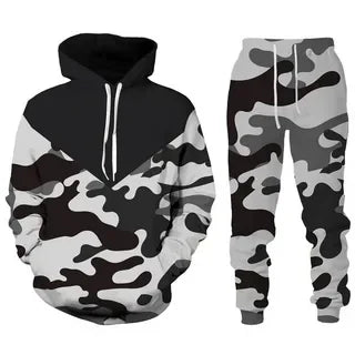 Camouflage Men Hoodie Sets 3D Print Tracksuit Set Man Hoodie + Pants 2pcs Set Outdoor Oversize Casual Men's sportswear clothing