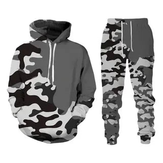 Camouflage Men Hoodie Sets 3D Print Tracksuit Set Man Hoodie + Pants 2pcs Set Outdoor Oversize Casual Men's sportswear clothing