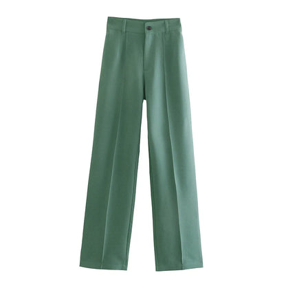 TRAF Women Chic Fashion Office Wear Straight Pants Vintage High Waist Zipper Fly Female Trousers Mujer