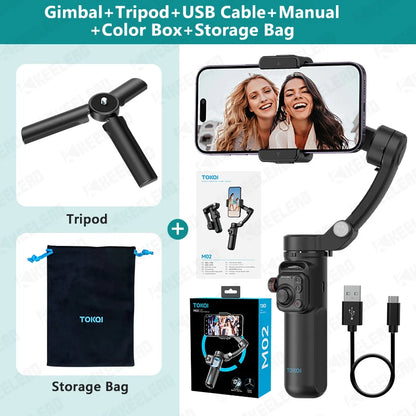 M02 Mobile Phone Stabilizer 3-axis Foldable Gimbal with Removable Magnetic Remote Control for Android iPhone 15 Pro Max Vlog