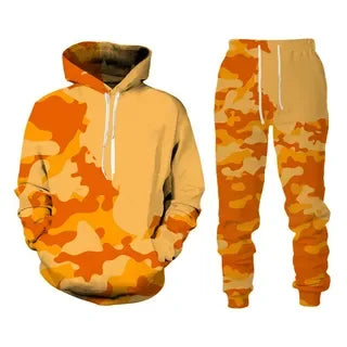Camouflage Men Hoodie Sets 3D Print Tracksuit Set Man Hoodie + Pants 2pcs Set Outdoor Oversize Casual Men's sportswear clothing