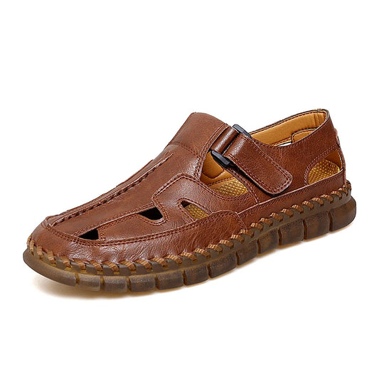 Handmade Leather  Mens Casual ShoesClassic Men Sandals Summer Outdoor Walking Flats Breathable Man Sandals Versatile Roma Shoes