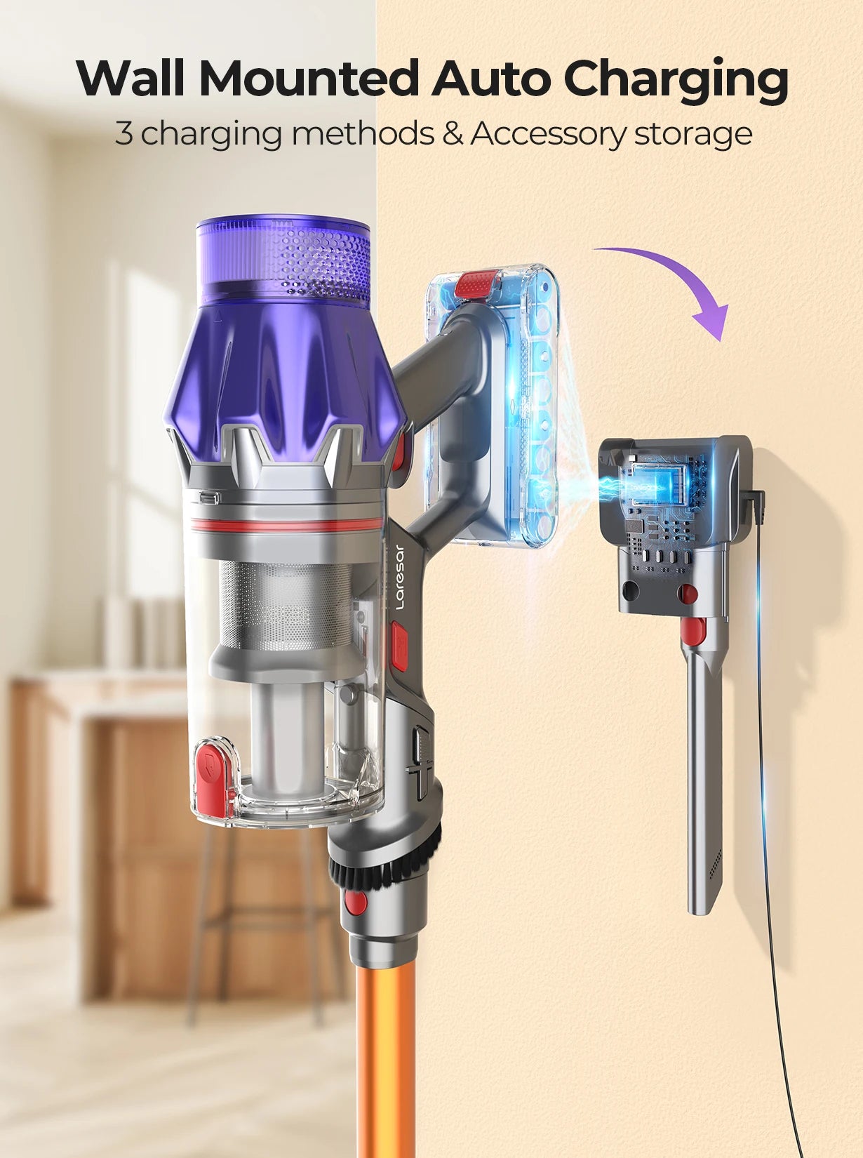laresar v7 500w 50000pa suction power cordless vacuum cleaner handheld smart home appliance removable battery dust cup