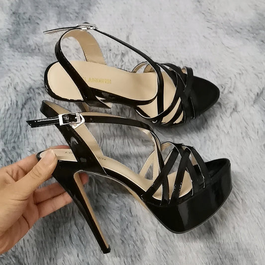 Large Size 43 Women Sandals 14CM Super Sexy Platform High Heels Ankle Strap Sandals Open Toe Gladiator Party Dress Wedding Shoes