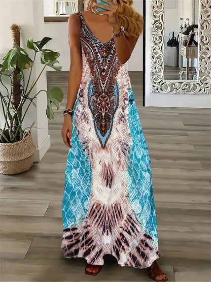 New Summer Sleeveless Halter Dresses Women Sexy Spaghetti Straps Tie-Dye Printed Dresses