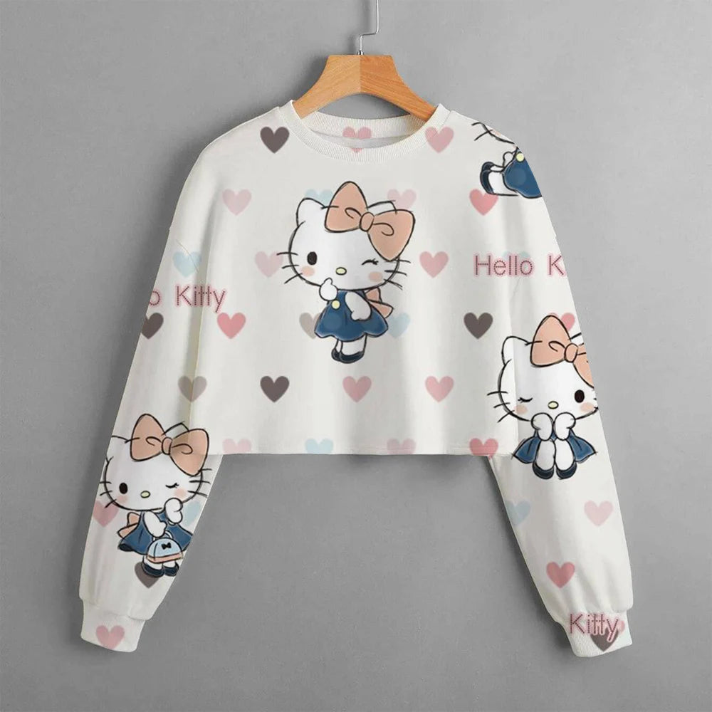new hello kitty 3d printed cartoon printed women's sportswear casual short hoodie long sleeve top