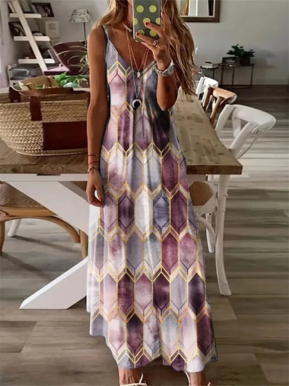 New Summer Sleeveless Halter Dresses Women Sexy Spaghetti Straps Tie-Dye Printed Dresses
