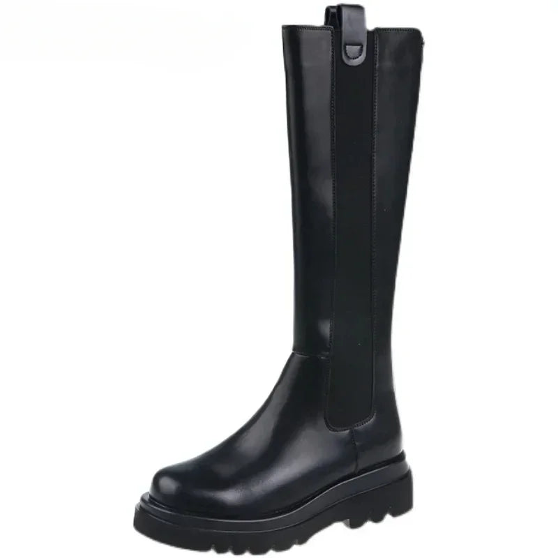 platform women knight long boots fashion warm fur shoes autumn winter square heels ladies knee high booties