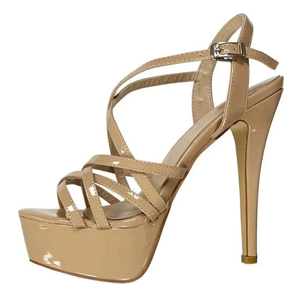 Large Size 43 Women Sandals 14CM Super Sexy Platform High Heels Ankle Strap Sandals Open Toe Gladiator Party Dress Wedding Shoes