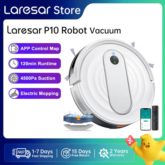 Laresar P10 Robot Vacuum Cleaner Mop 4500Pa Cordless APP Control Smart Gyroscope Planned Map Home Floor Washing Carpet Cleaning