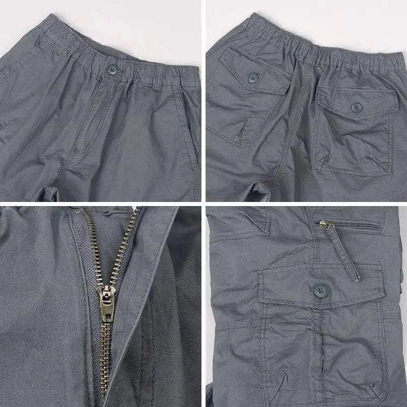 men's summer cargo shorts loose casual elastic waist below knee outdoor tactical capri pants with pockets