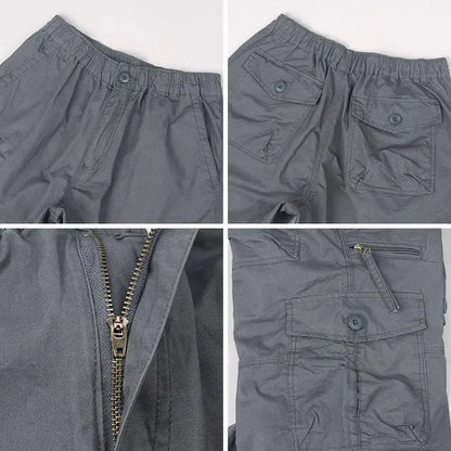 Men's Summer Cargo Shorts Loose Casual Elastic Waist below Knee Outdoor Tactical Capri Pants with Pockets