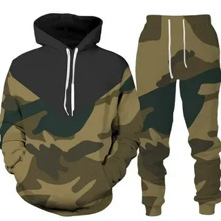 Camouflage Men Hoodie Sets 3D Print Tracksuit Set Man Hoodie + Pants 2pcs Set Outdoor Oversize Casual Men's sportswear clothing