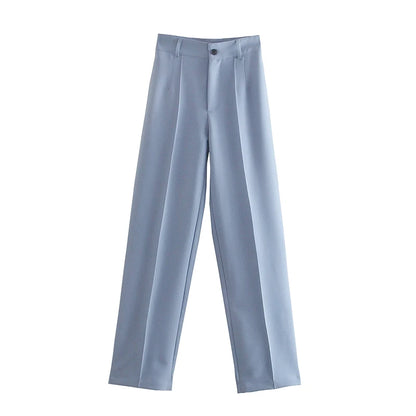 TRAF Women Chic Fashion Office Wear Straight Pants Vintage High Waist Zipper Fly Female Trousers Mujer