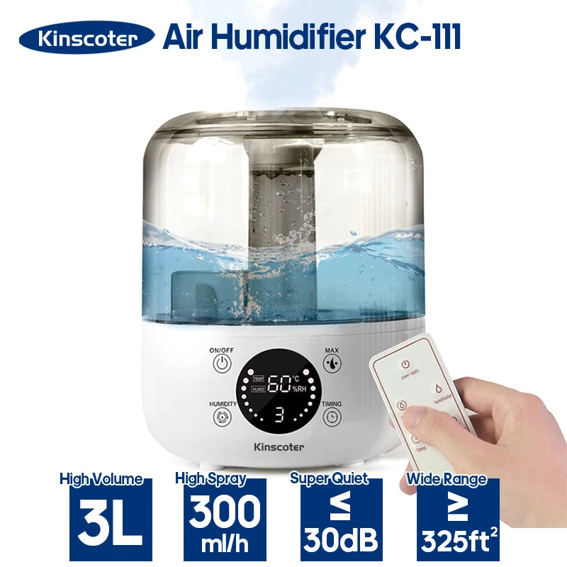 kinscoter 3l air humidifier professional large capacity home humidifier plant mist aroma diffuser with remote control timer